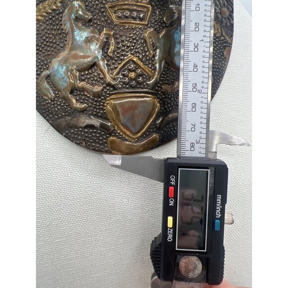 Vintage Brass Heraldic Gorget Necklace Repoussé Horses & Shield Torque Collar - Picture 13 of 14